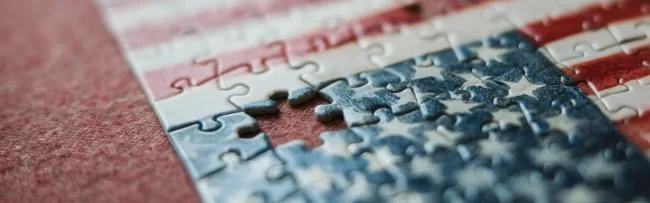 A banner image of an American flag jigsaw puzzle.