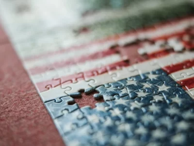 An image of an American flag jigsaw puzzle.