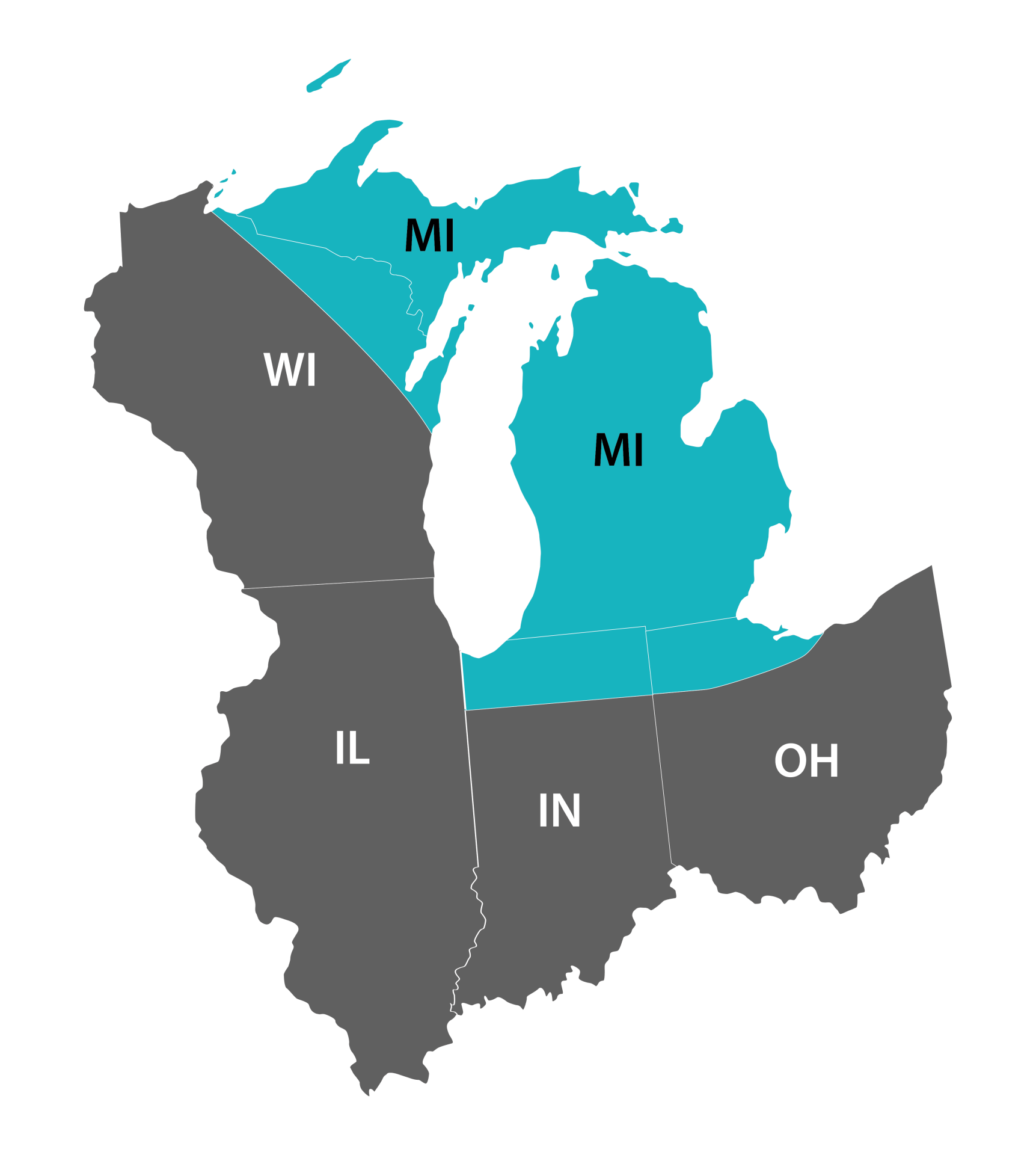 A map of the Midwest, showing the service area for LIO Mobility.